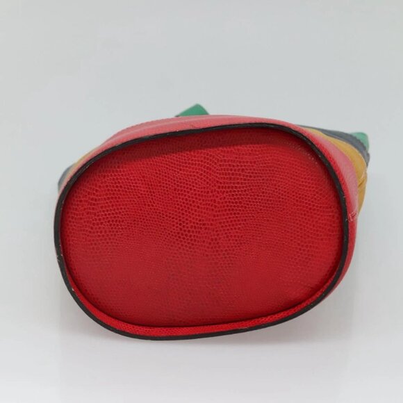 CELINE Shoulder Bag Leather Embossed Green Yellow Red Auth BA973 - Picture 7 of 16